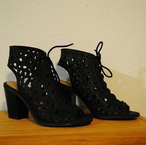 Black Cutout Block Heels
